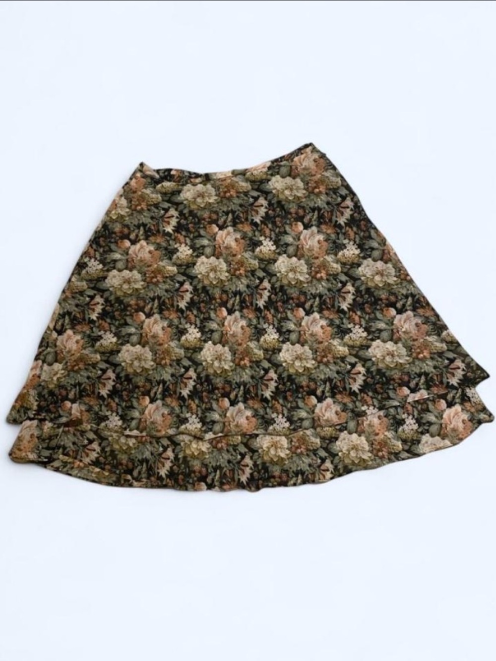 Express Floral Circle Skirt in Olive and Peach